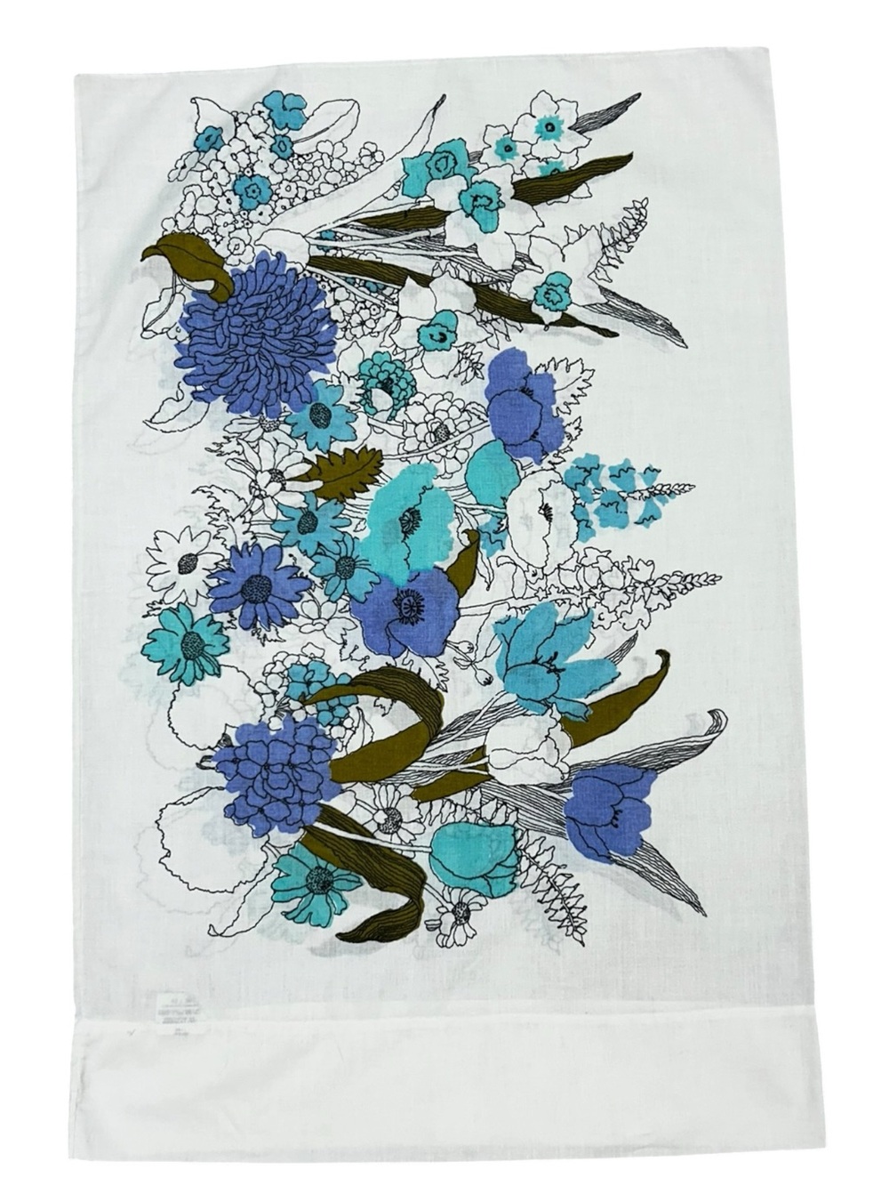 Vintage Mod Blue Floral Print Pillowcase Standard 20x26 Made in USA